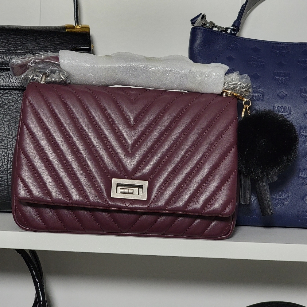 NWT Belle & Bloom Leather Chevron Quilted Chain Flap Bag
